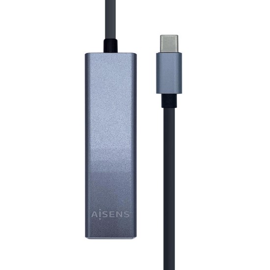 USB HUB Aisens A109-0396 Grau + Lan Adapter, Usb Typ-C Stecker / 3*Usb-A Buchsen RJ45 10/100/1000 Ethernet Anschlüsse