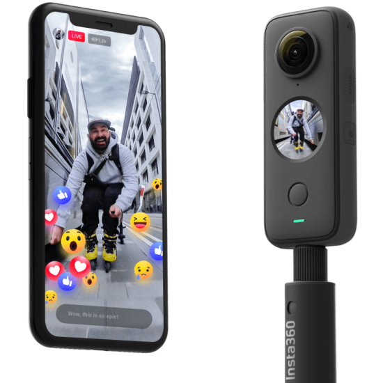 Insta360 One X2 Pocket Sportkamera, ActionCam 5.7K Touchscreen 360° wasserdicht, A+