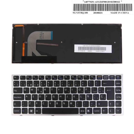HINTERGRUNDBELEUCHTETE TASTATUR FÜR SONY VAIO VPC-S SERIE NOTEBOOK MIT SILBERNEM RAHMEN