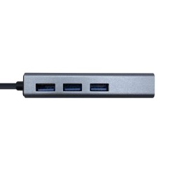 Aisens Adapter USB 3.0 zu Gigabit-Ethernet 10/100/1000 Mbps + Hub 3 x USB 3.0, Grau, 15 cm