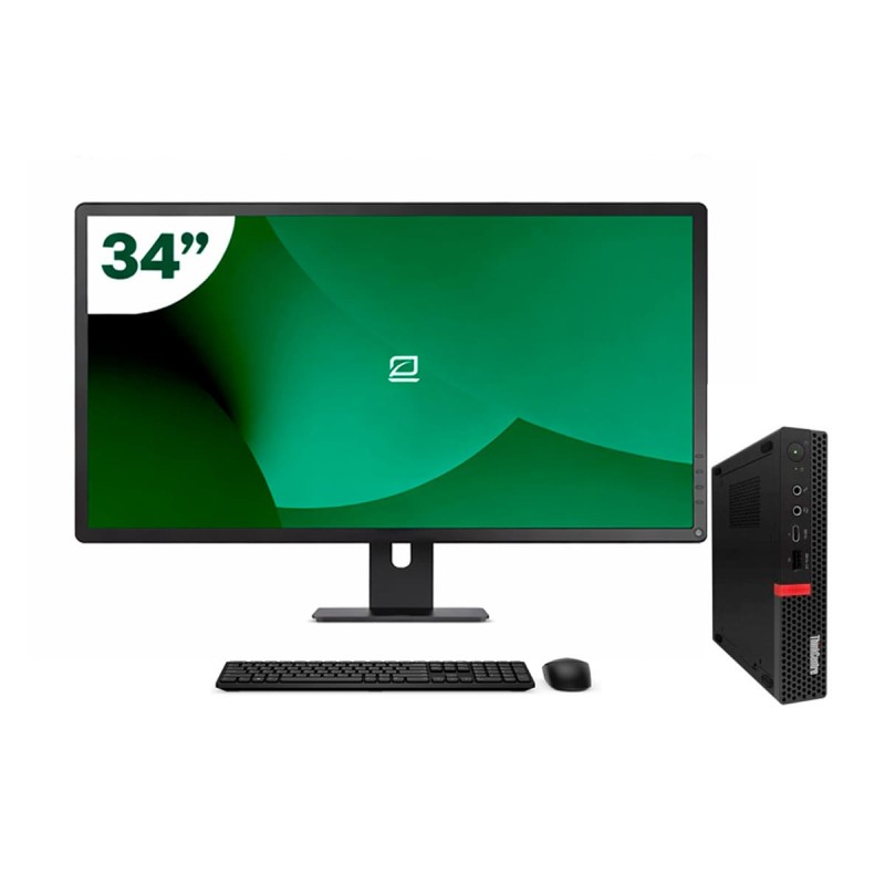 Pack Lenovo M920q Tiny i5 8500T + Monitor 34" + Tastatur/Maus + WiFi USB