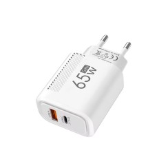 GaN-Ladegerät 65W USB-C USB-A mit Schnellladung PD und QC3.0 Weiß