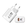 Cargador GaN 65W USB-C USB-A mit Schnellladung PD und QC3.0 Weiß