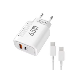 USB-C Ladegerät GaN 65W + Kabel 1m Weiß | Fast Charge PD + QC3.0