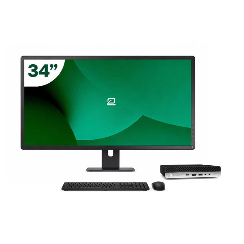 Pack HP 600 G5 Mini i7 9700T + Monitor 34" + Tastatur/Maus + WiFi USB