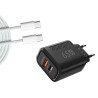 GaN-Ladegerät 65W USB-C USB-A mit Schnellladung PD und QC3.0 + USB-C-Kabel 1 m Schwarz