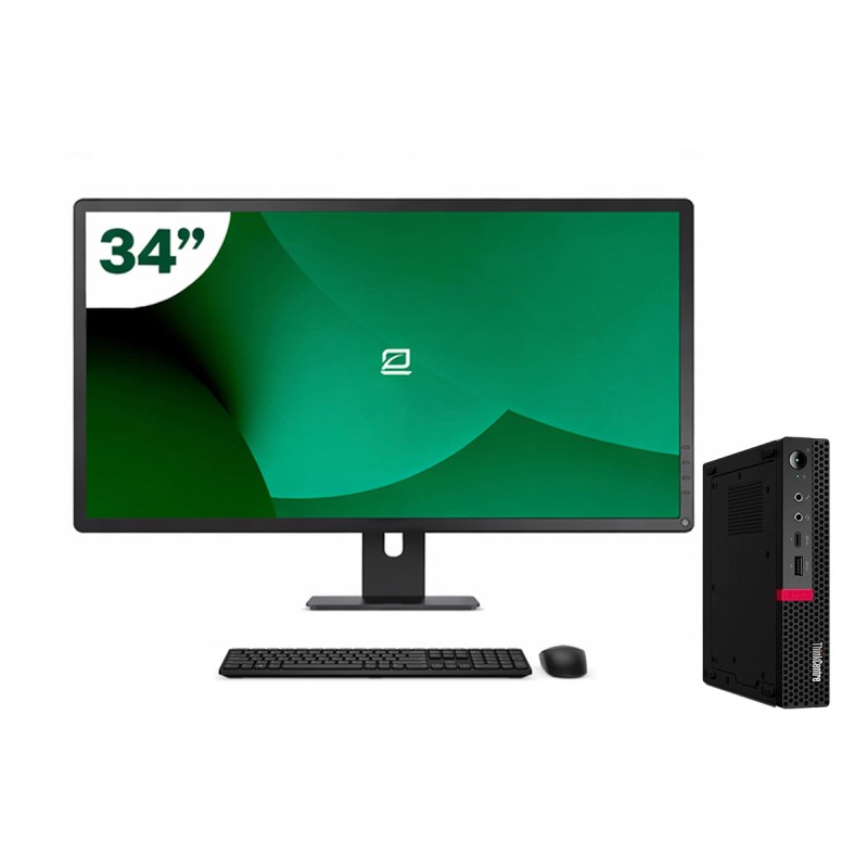 Pack Lenovo M720q Tiny i5 9500T + Monitor 34" + Tastatur/Maus + WiFi USB