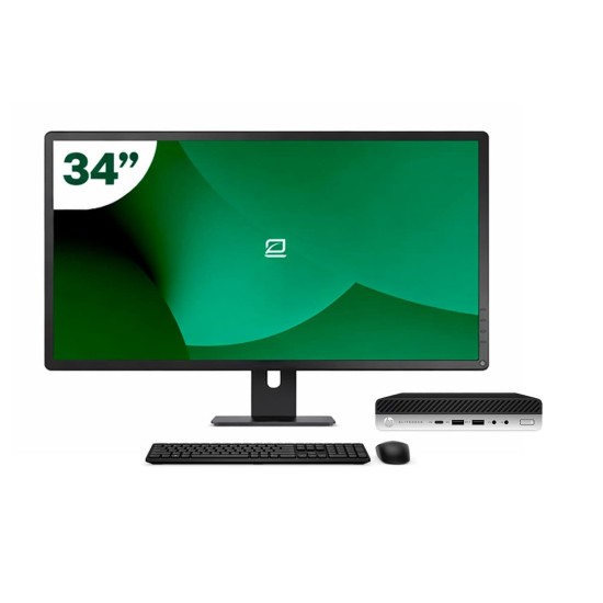 Pack HP 800 G5 Mini i5 9500T + Monitor 34" + Tastatur/Maus + WiFi USB