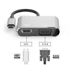 Typ-C zu HDMI und VGA Konverter 4K HDMI-USB C 3.0 VGA Adapter, Neu