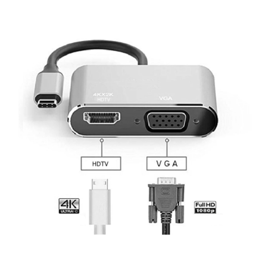Typ-C zu HDMI und VGA Konverter 4K HDMI-USB C 3.0 VGA Adapter, Neu